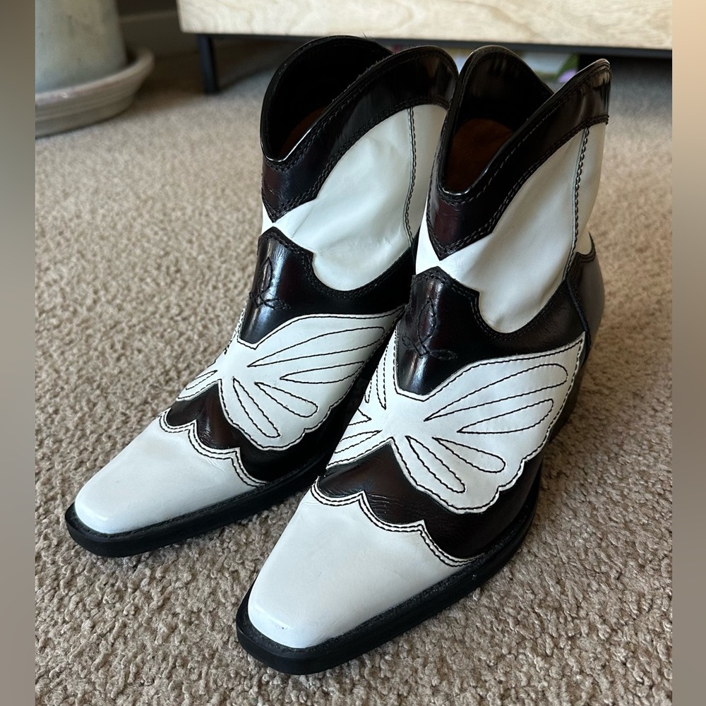 GANNI Meg Short Cowboy Boots in Texas Ganache